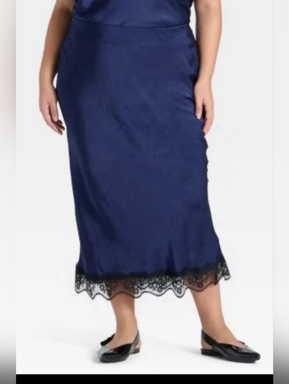A New Day Women’s Navy Blue Lace Trim Midi Skirt Size XXL